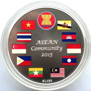 Cambodia 2015 Asean Community 3000 Riels 1oz Silver Coin,  Proof