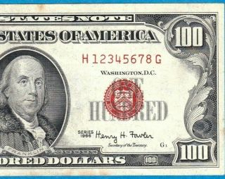 Mega Rarity Specimen Note 12345678 1966 $100 Red Seal United States Note
