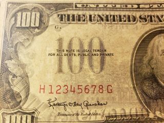 MEGA RARITY SPECIMEN NOTE 12345678 1966 $100 RED SEAL United States Note 5