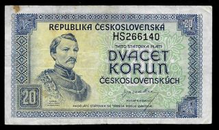 World Paper Money - Czechoslovakia 20 Korun Nd 1945 P61 @ Vf
