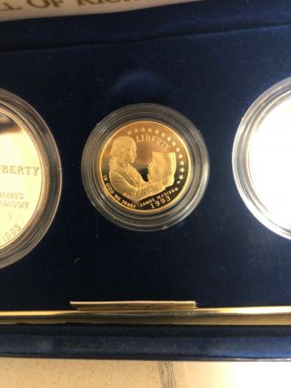 1993 Bill of Rights Proof 3 Coin $5 Gold & $1 Silver Commemorative Set US 3