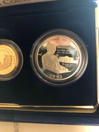 1993 Bill of Rights Proof 3 Coin $5 Gold & $1 Silver Commemorative Set US 4