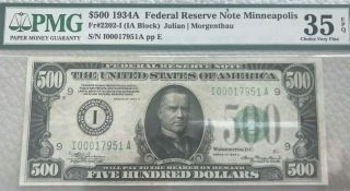 1934A $500 Federal Reserve Note FR 2202 G Minnapolis PMG Choice EPQ PQ High End 3