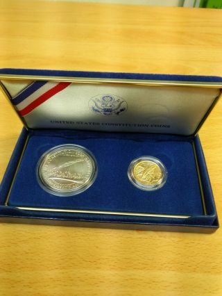 1987 U.  S.  Constitution Silver Dollar & Gold Five Dollar Coin Set,  2 - Coin Set