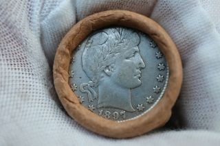 Mercantile Bank Tx Roll Of 40 Silver Barber Quarter Dollars 1897? F,  & S Vg