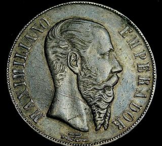 Mexico 1866 Maximillan Empire Peso Coin Is Darker Than Pictures A35 - 221