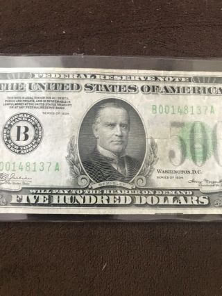 1934A $500 Federal Reserve Note York,  York 1day 3