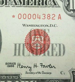 1966 Red Seal $100 Star Note - Note Low 4 Digit Serial Number N - 91