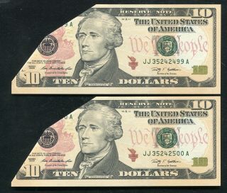 (2) Consecutive 2009 $10 Frn Federal Reserve Notes “foldover & Miscut Errors”