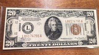 1934 - A $20 Hawaii Note Unc Crisp