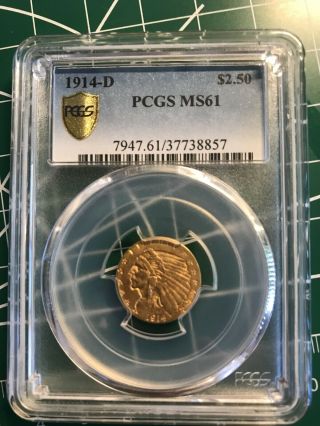1914 - D Indian Head 2.  50 Pcgs Ms61 Us Gold Coin Quarter Eagle Denver
