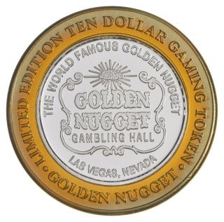 . 999 Fine Silver Center Golden Nugget Casino Chip $10 Token - Rare 920
