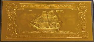 Antigua And Barbuda Gold & Silver Banknote 100 Dollars " Black Bart 