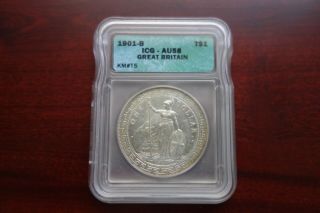 1901 B Hong Kong China British Trade Dollar Silver Coin Icg Au - 58