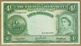 Bahamas Government Nd (1953) 4 Shillings Pick 13c Vf,