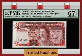 Tt Pk 20e 1988 Gibraltar / British Administration 1 Pounds Pmg 67 Epq