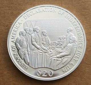 2000 Republic Of Liberia 1776 Independence 20 Dollar Silver Gem Proof Coin
