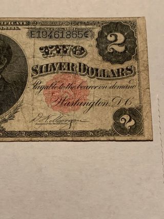 1891 $2 TWO DOLLARS “WINDOM” SILVER CERTIFICATE CURRENCY NOTE 2