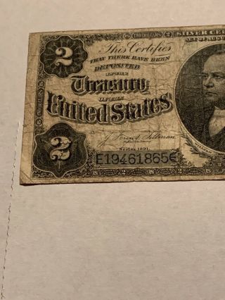 1891 $2 TWO DOLLARS “WINDOM” SILVER CERTIFICATE CURRENCY NOTE 4