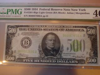 1934 - $500 - York - U.  S.  Federal Reserve Banknote - Pmg Xf40 -