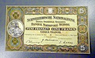 1939 Switerland Nationalbank 5 Franken Note Pick 11i Gem Cu Banknote