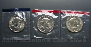 1981 P,  D&s Susan B Anthony Dollars 3 - Coin Set (in Cello) Bu