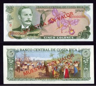 Costa Rica: Banknote - 5 Colones Specimen P236s 1968 - 1992 Unc - Thomas De La Rue