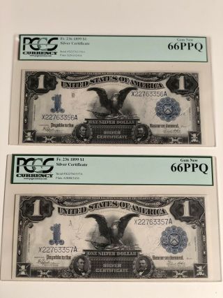 Two Consecutive $1 Dollar 1899 Silver Certificates