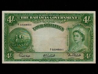 Bahamas:p - 13,  4 Shillings,  1953 Queen Elizabeth Ii Vf,  Nr