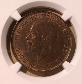 1929 Great Britain One Penny Ngc Ms 63 Rb - Bronze