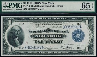 Fr.  713 1918 $1 Federal Reserve Bank Note York Pmg 65epq