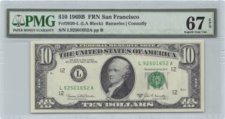 United States 1969b Fr.  2020 - L Pmg Gem Unc 67 Epq 10 Dollars Sf Frn