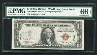 Fr.  2300 1935 - A $1 “hawaii” Silver Certificate Pmg Gem Uncirculated - 66epq (b)