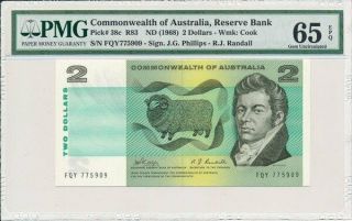 Reserve Bank Australia $2 Nd (1968) Pmg 65epq