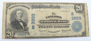 1902 U.  S.  $20 Concord National Bank 3903 Large National Currency Note Nr 6166
