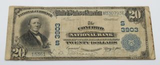 1902 U.  S.  $20 CONCORD NATIONAL BANK 3903 LARGE NATIONAL CURRENCY NOTE NR 6166 2