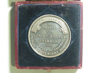 1911 Great Britain Bristol Humane Society Long Distance Swimming Award With Case