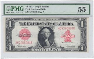 1923 U.  S.  Legal Tender $1 One Dollar Red Seal Note Fr.  40 - Pmg Au 55