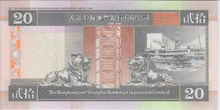 Hong Kong Banknote P201d 20 Dollars HSBC 1.  1.  1998,  Prefix ED,  UNC 2