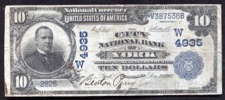 1902 $10 The City National Bank Of York,  Ne National Currency Ch.  4935