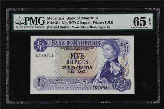 1967 Mauritius Bank Of Mauritius 5 Rupees Pick 30c Pmg 65 Epq Gem Unc