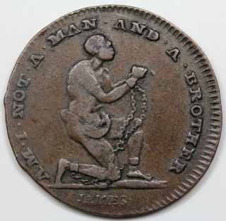 (1790s) Great Britain Farthing Conder Farthing Token,  Am I Not A Man/adam & Eve