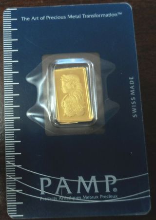 2.  5 Gram Gold Bar - Pamp Suisse - Fortuna Design - 999.  9 Fine In