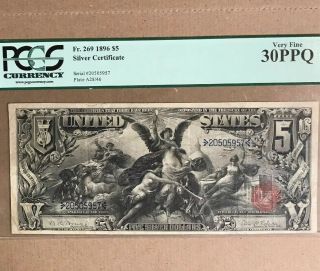 Fr 269 $5 1896 Educational Silver Certificate Us Currency Vf 30ppq