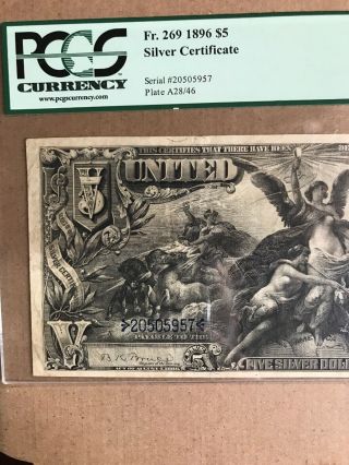 FR 269 $5 1896 EDUCATIONAL Silver Certificate US Currency VF 30PPQ 2