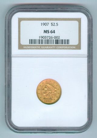 1907 - P U.  S.  $2½ Liberty Head Gold Piece - Ngc - Ms64