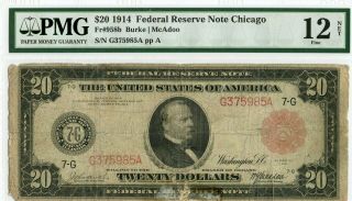Fr 958b $20 1914 Red Seal Federal Reserve Note / Fine 12 Net Pmg