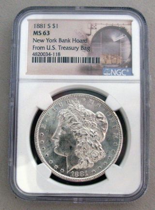 1881 S $1 Morgan Dollar York Bank Hoard From U.  S.  Treasury Bag Ngc Ms63;h865