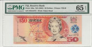 Fiji 50 Dollars 2002 P - 108a Pmg Gem Unc 65 Epq