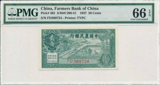 Farmers Bank Of China China 20 Cents 1937 Pmg 66epq